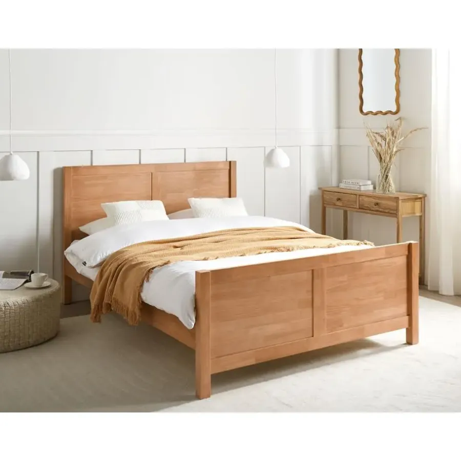 Beliani CHAMPAGNAT - Tweepersoonsbed - Lichtbruin - 140 x 200 cm - Rubberhout