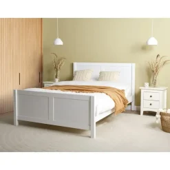 Twijfelaars-Beliani CHAMPAGNAT - Tweepersoonsbed - Wit - 140 x 200 cm - Rubberhout
