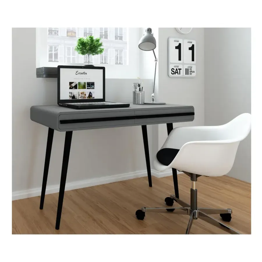 Loft24 Chantal - Bureau met 2 laden grijs en zwart spaanplaat