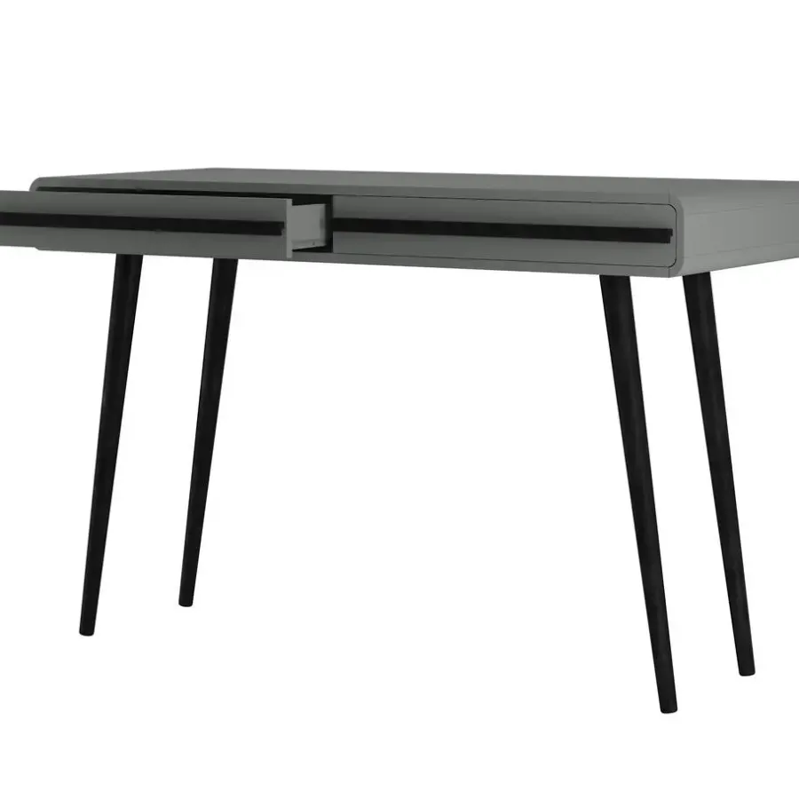 Loft24 Chantal - Bureau met 2 laden grijs en zwart spaanplaat