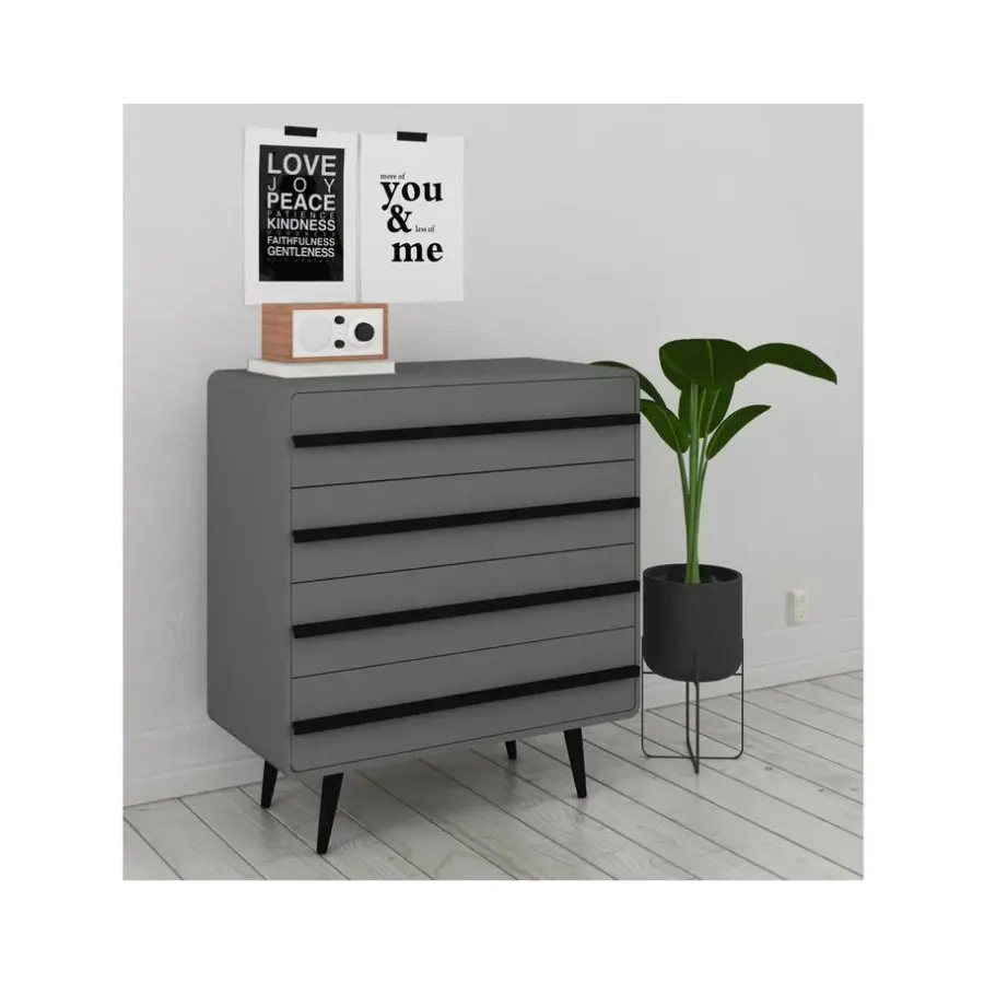 Loft24 Chantal - Commode met 4 laden in grijszwarte spaanplaat