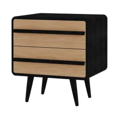 Nachtkastjes|Nachtkastjes-Loft24 Chantal - Nachtkastje met 2 laden in eiken look / zwart