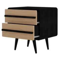Nachtkastjes|Nachtkastjes-Loft24 Chantal - Nachtkastje met 2 laden in eiken look / zwart