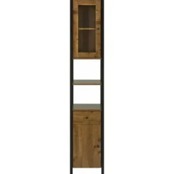 Hoge Kasten-Loft24 Chris - Kast 1 glazen deur, 1 spaanplaatdeur in eiken/zwart