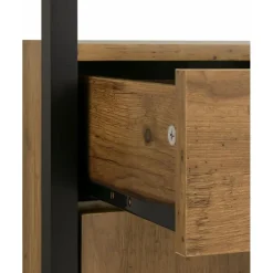 Hoge Kasten-Loft24 Chris - Kast 1 glazen deur, 1 spaanplaatdeur in eiken/zwart
