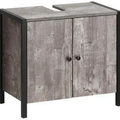 Loft24 Chris - Onderkast met 2 deuren van beton/zwarte spaanplaat 60 cm