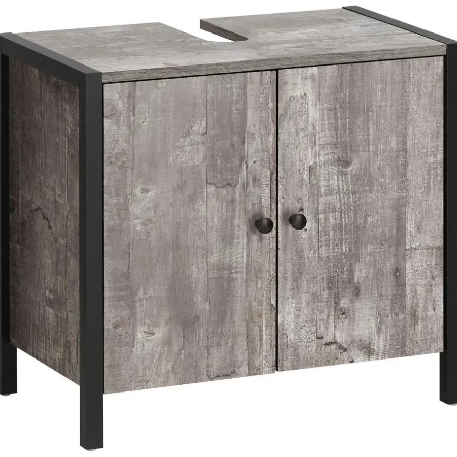 Loft24 Chris - Onderkast met 2 deuren van beton/zwarte spaanplaat 60 cm