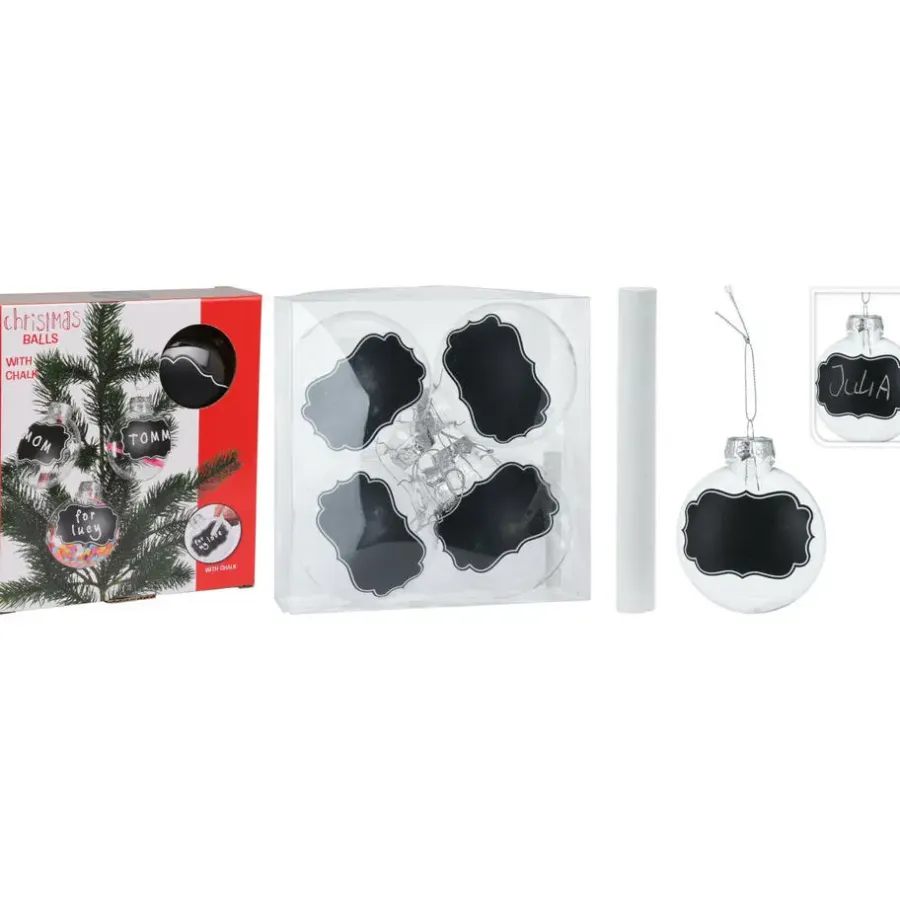 Christmas Decoration kerstballen met krijtvlak -4x 10cm -kunststo