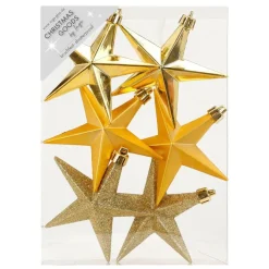 Kerstballen-Inge-glas Christmas goods Kerstshangers - 6x - sterren - goud - 10 cm