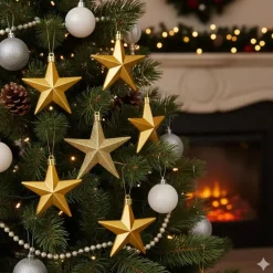 Kerstballen-Inge-glas Christmas goods Kerstshangers - 6x - sterren - goud - 10 cm