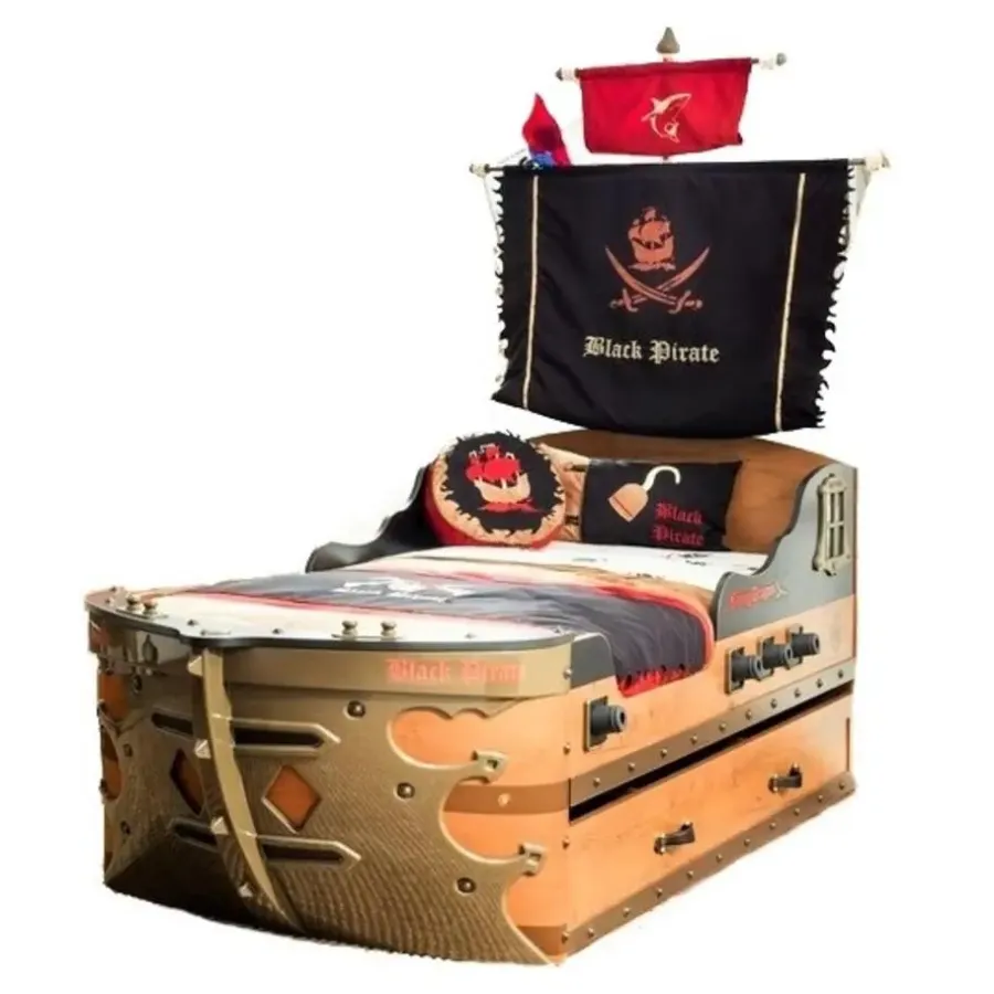 Kinderbedden-Merkloos Cilek Black Pirate schipbed voor de jongenskamer