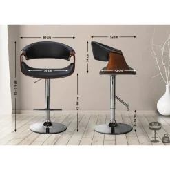 CLP Barkruk Foley chroom Frame - Kunstleer - walnoot/zwart