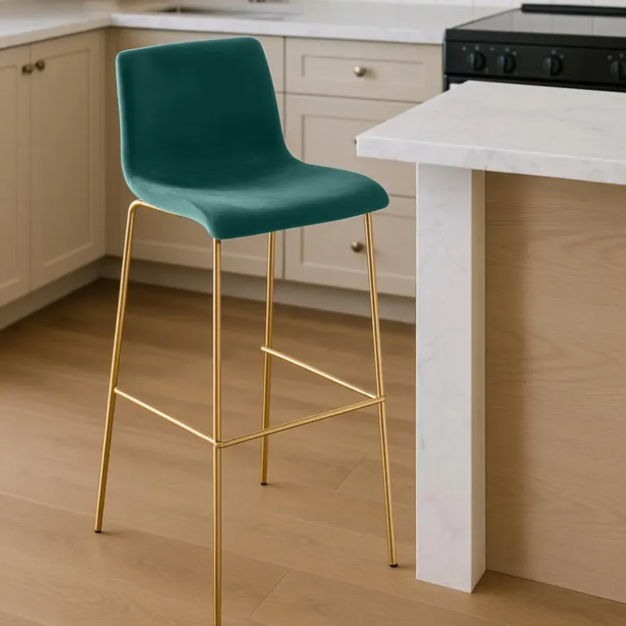 Barkrukken-CLP Barkruk Hoover goud Frame - Fluweel - groen