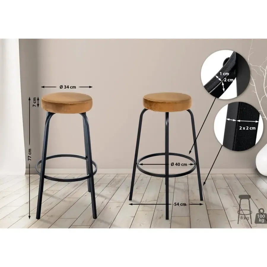 CLP Barkruk Kamari mat zwart Frame - Fluweel - koffie