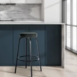 CLP Barkruk Kamari mat zwart Frame - Fluweel - donkergrijs
