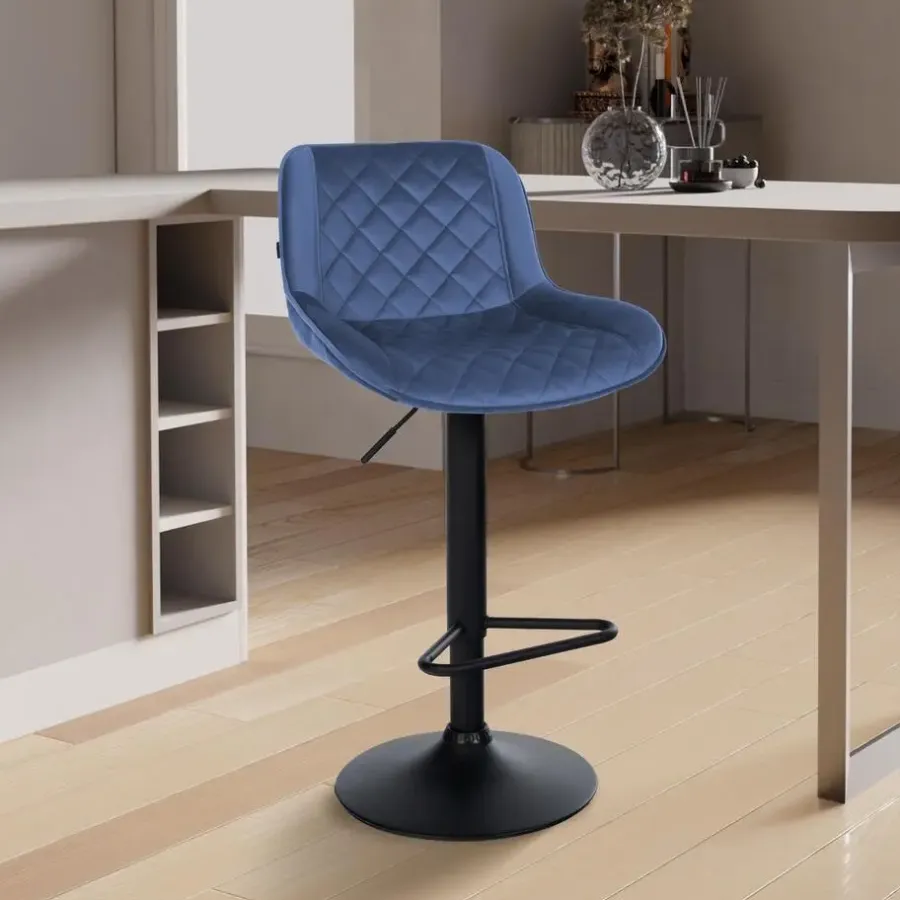 Barkrukken-CLP Barkruk Kasson zwart Frame - Fluweel - blauw
