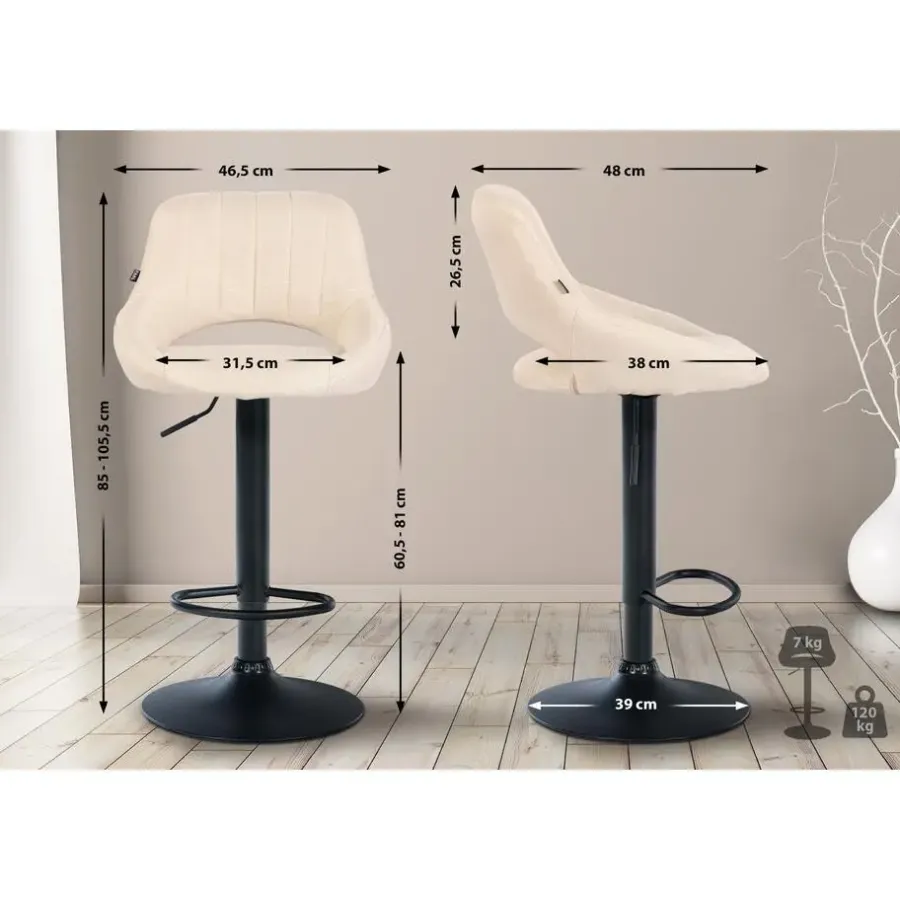 Barkrukken-CLP Barkruk Milet zwart Frame - Stof - creme