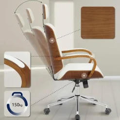 CLP Bureaustoel Dayton walnoot Frame - Kunstleer - walnoot/wit