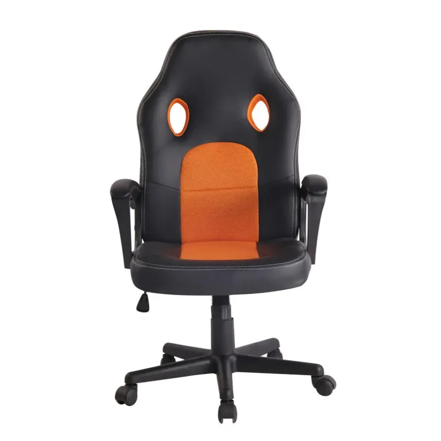 Gamestoelen-CLP Bureaustoel Elbing zwart Frame - Kunstleer - zwart/oranje