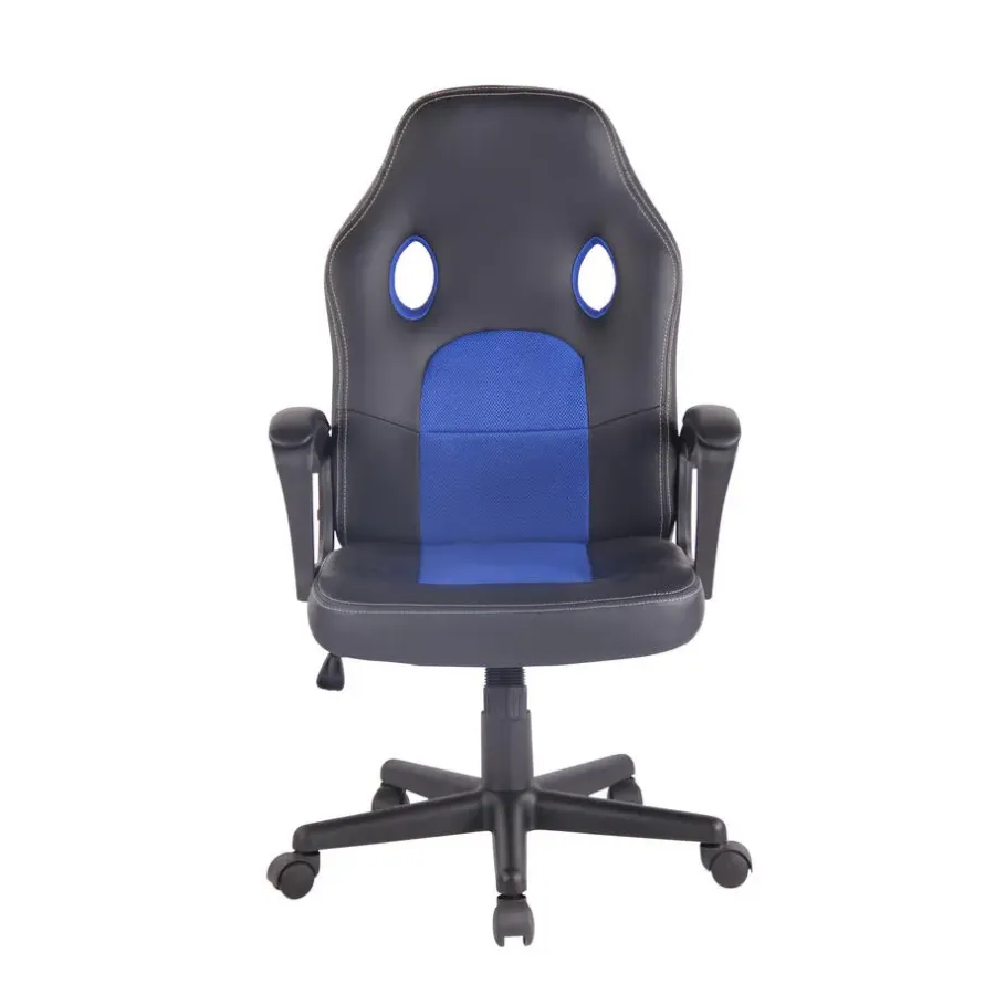 CLP Bureaustoel Elbing zwart Frame - Kunstleer - zwart/blauw