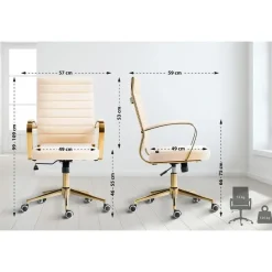 Bureaustoelen|Bureaustoelen-CLP Bureaustoel Havanna goud Frame - Kunstleer - creme