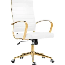 Bureaustoelen|Bureaustoelen-CLP Bureaustoel Havanna goud Frame - Kunstleer - wit