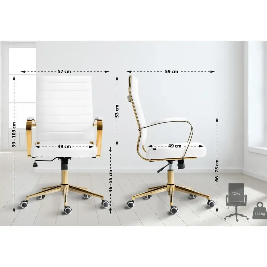 Bureaustoelen|Bureaustoelen-CLP Bureaustoel Havanna goud Frame - Kunstleer - wit