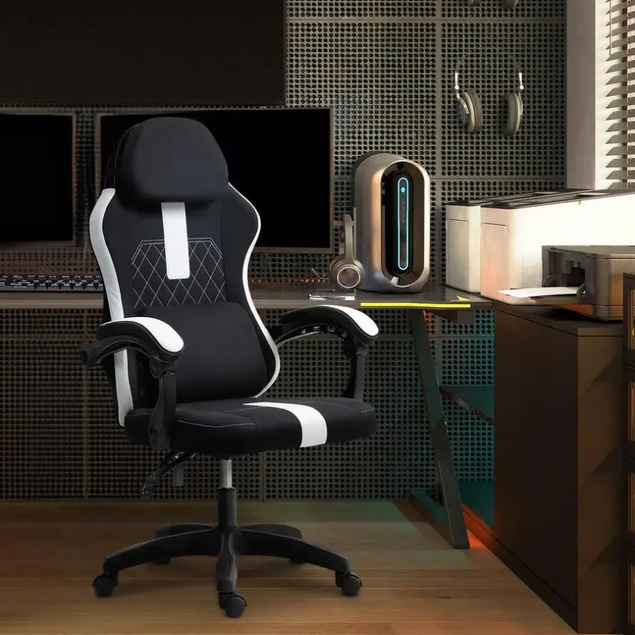 Gamestoelen-CLP Bureaustoel Miltona zwart Frame - Stof - zwart/wit