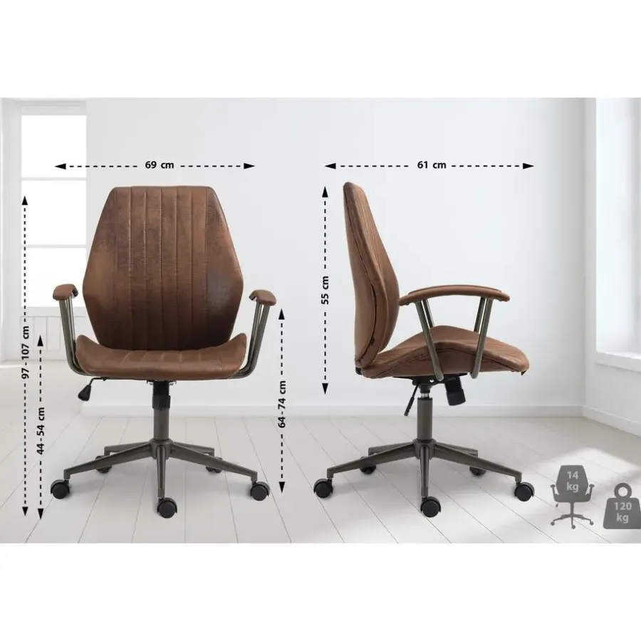 CLP Bureaustoel Nampa zwart Frame - Kunstleer - cognac