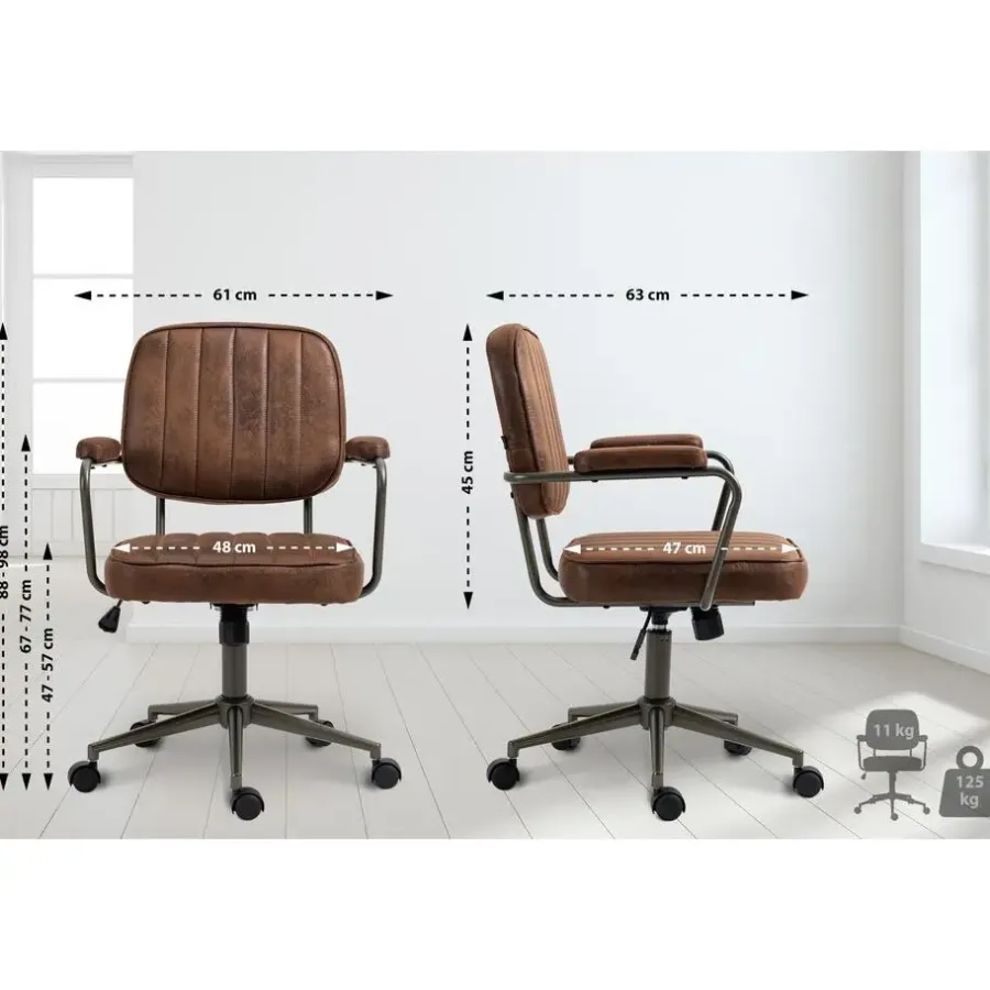 Bureaustoelen|Bureaustoelen-CLP Bureaustoel Natrona zwart Frame - Kunstleer - cognac