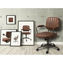 Bureaustoelen|Bureaustoelen-CLP Bureaustoel Natrona zwart Frame - Kunstleer - cognac
