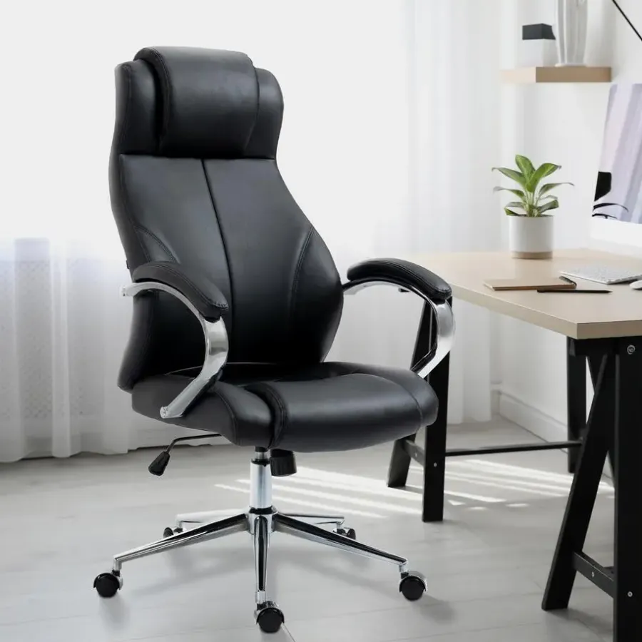 Bureaustoelen|Bureaustoelen-CLP Bureaustoel Salford chroom Frame - Echt leer - zwart