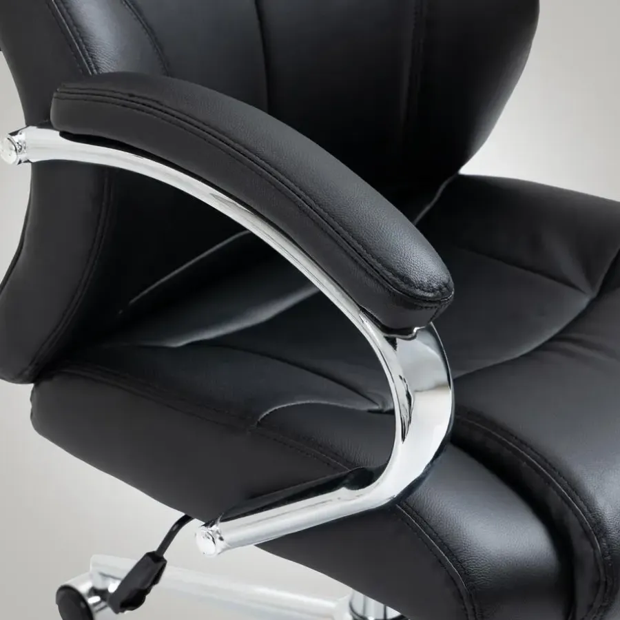 Bureaustoelen|Bureaustoelen-CLP Bureaustoel Salford chroom Frame - Echt leer - zwart