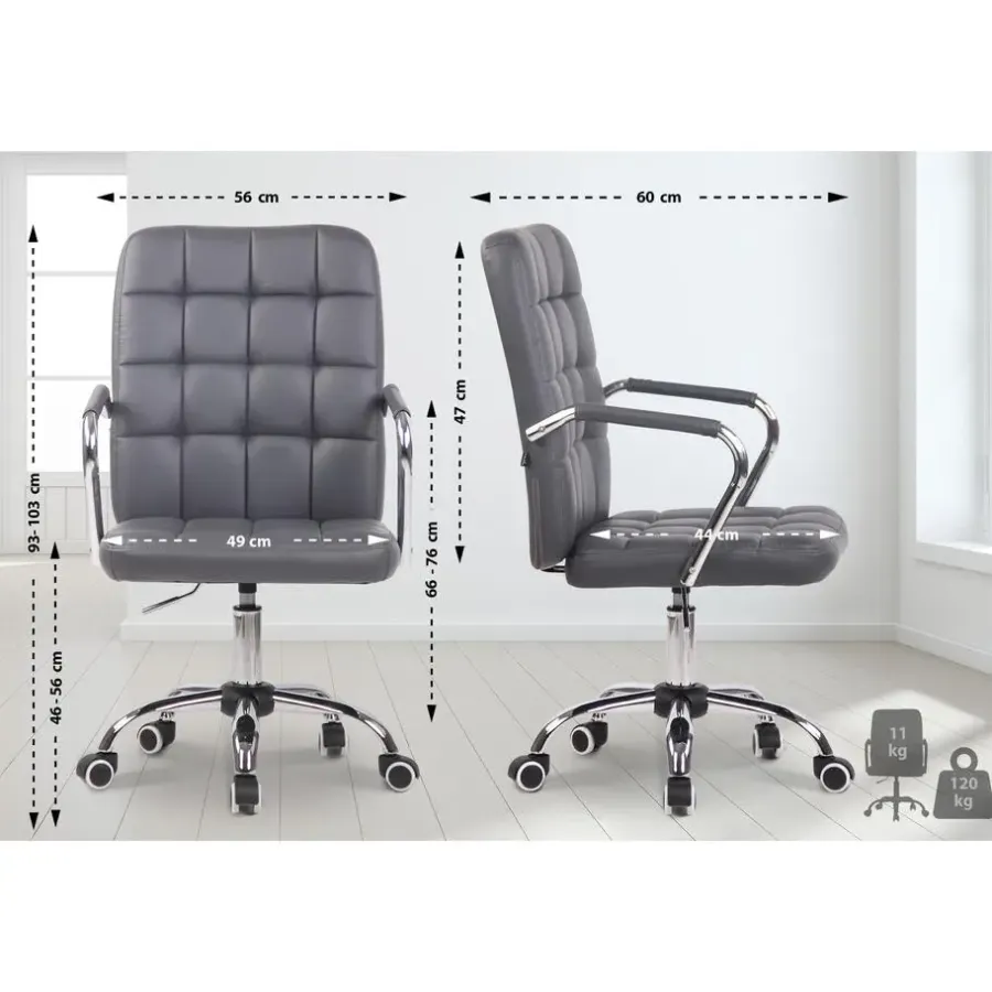 Bureaustoelen|Bureaustoelen-CLP Bureaustoel Terni chroom Frame - Kunstleer - grijs
