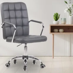Bureaustoelen|Bureaustoelen-CLP Bureaustoel Terni chroom Frame - Kunstleer - grijs