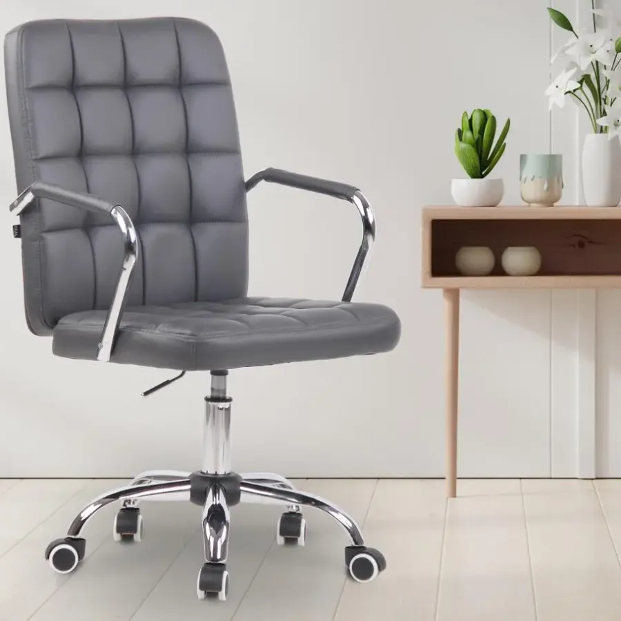 Bureaustoelen|Bureaustoelen-CLP Bureaustoel Terni chroom Frame - Kunstleer - grijs