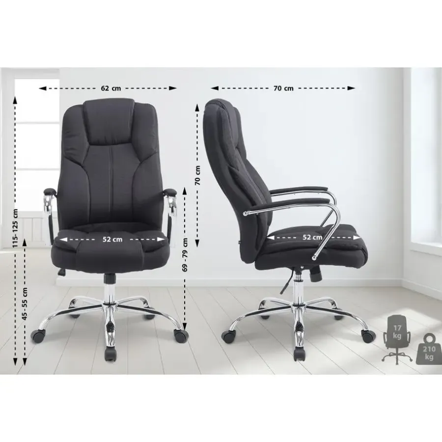 CLP Bureaustoel XXL Xanthos chroom Frame - Stof - zwart