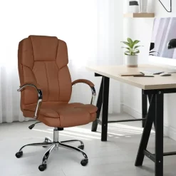 Bureaustoelen|Bureaustoelen-CLP Bureaustoel XXL Xanthos chroom Frame - Kunstleer - licht bruin