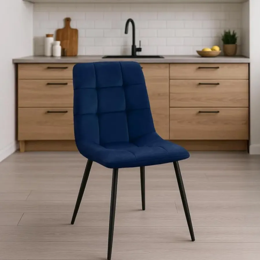 CLP Eetkamerstoel Antibes zwart Frame - Fluweel - donkerblauw