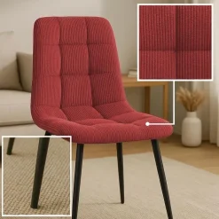 Eetkamerstoelen-CLP Eetkamerstoel Antibes zwart Frame - Ribstof - bordeauxrood