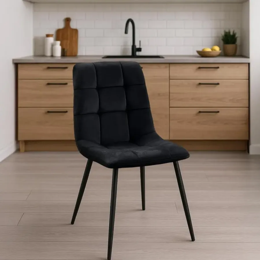 Eetkamerstoelen-CLP Eetkamerstoel Antibes zwart Frame - Fluweel - zwart