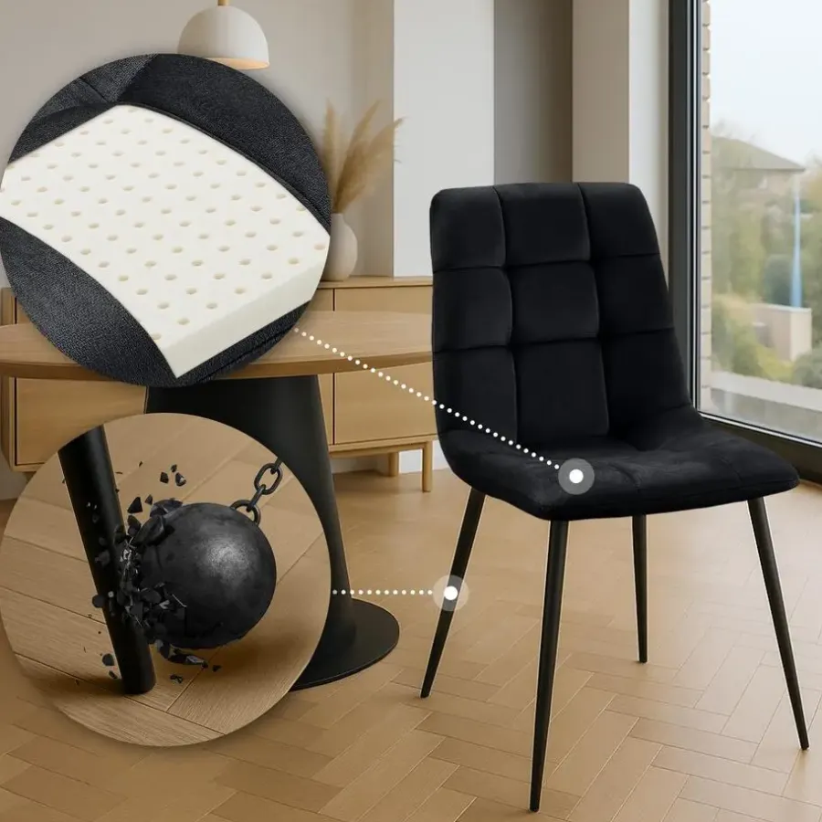 Eetkamerstoelen-CLP Eetkamerstoel Antibes zwart Frame - Fluweel - zwart