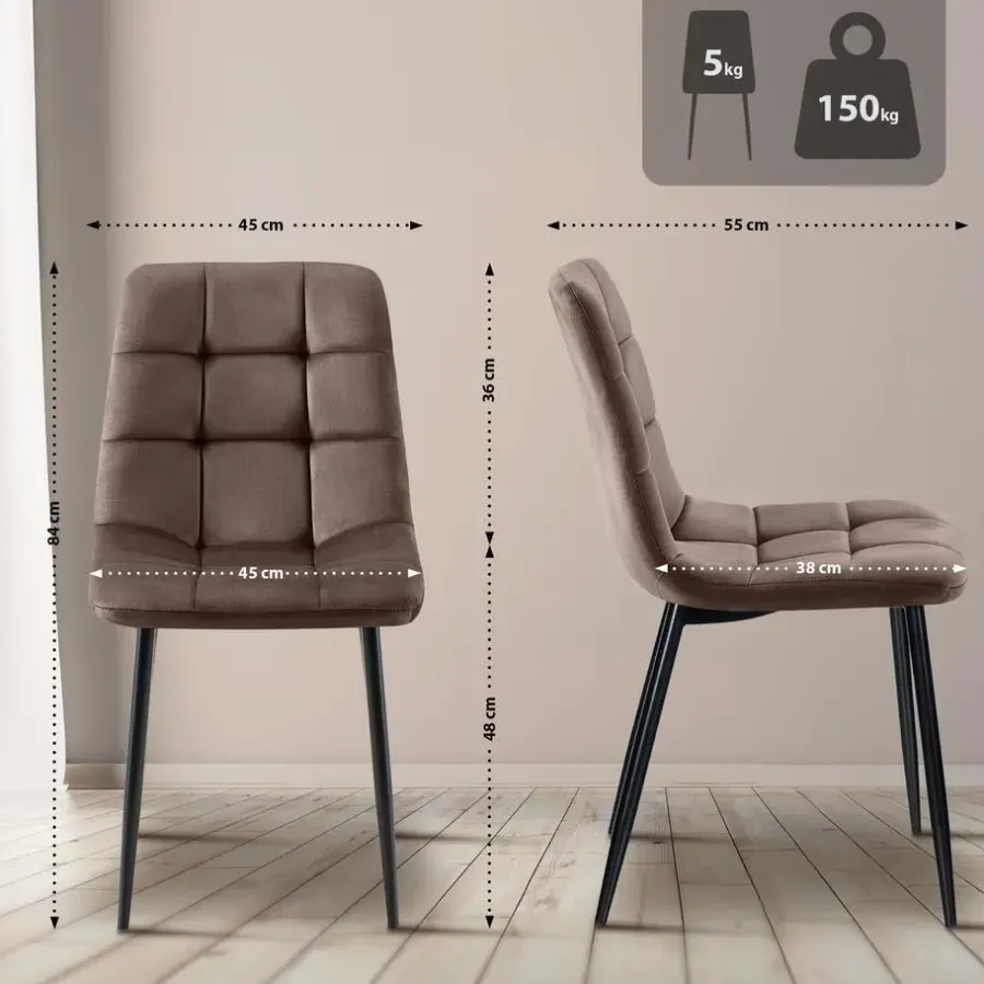 Eetkamerstoelen-CLP Eetkamerstoel Antibes zwart Frame - Fluweel - bruin