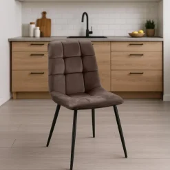 Eetkamerstoelen-CLP Eetkamerstoel Antibes zwart Frame - Fluweel - bruin