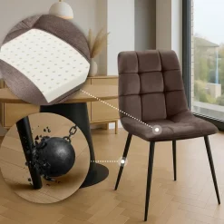 Eetkamerstoelen-CLP Eetkamerstoel Antibes zwart Frame - Fluweel - bruin