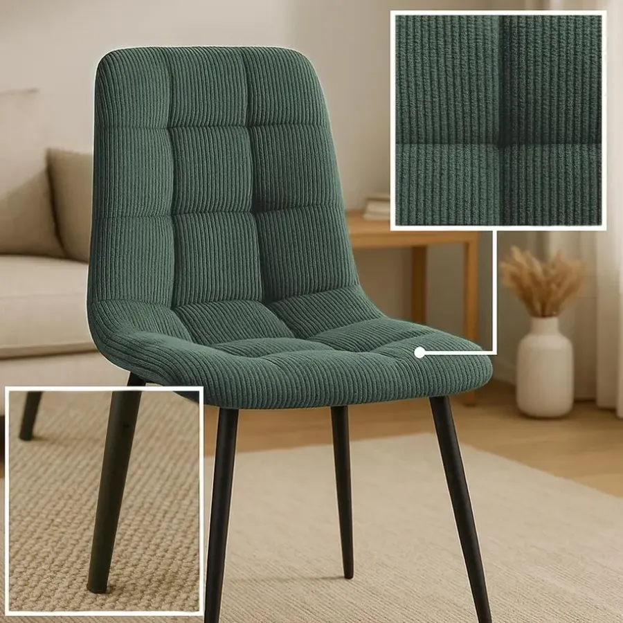 CLP Eetkamerstoel Antibes zwart Frame - Ribstof - groen