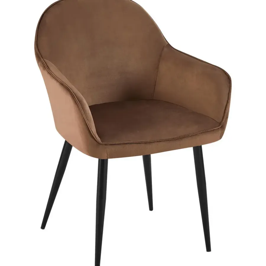 Eetkamerstoelen-CLP Eetkamerstoel Boise mat zwart Frame - Fluweel - bruin