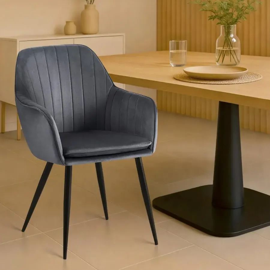 Eetkamerstoelen-CLP Eetkamerstoel Cheryl zwart Frame - Metaal - donkergrijs