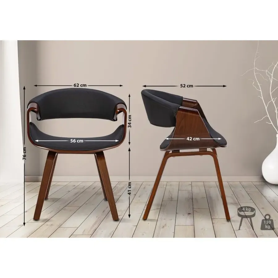 Eetkamerstoelen-CLP Eetkamerstoel Foley walnoot Frame - Stof - walnoot/zwart