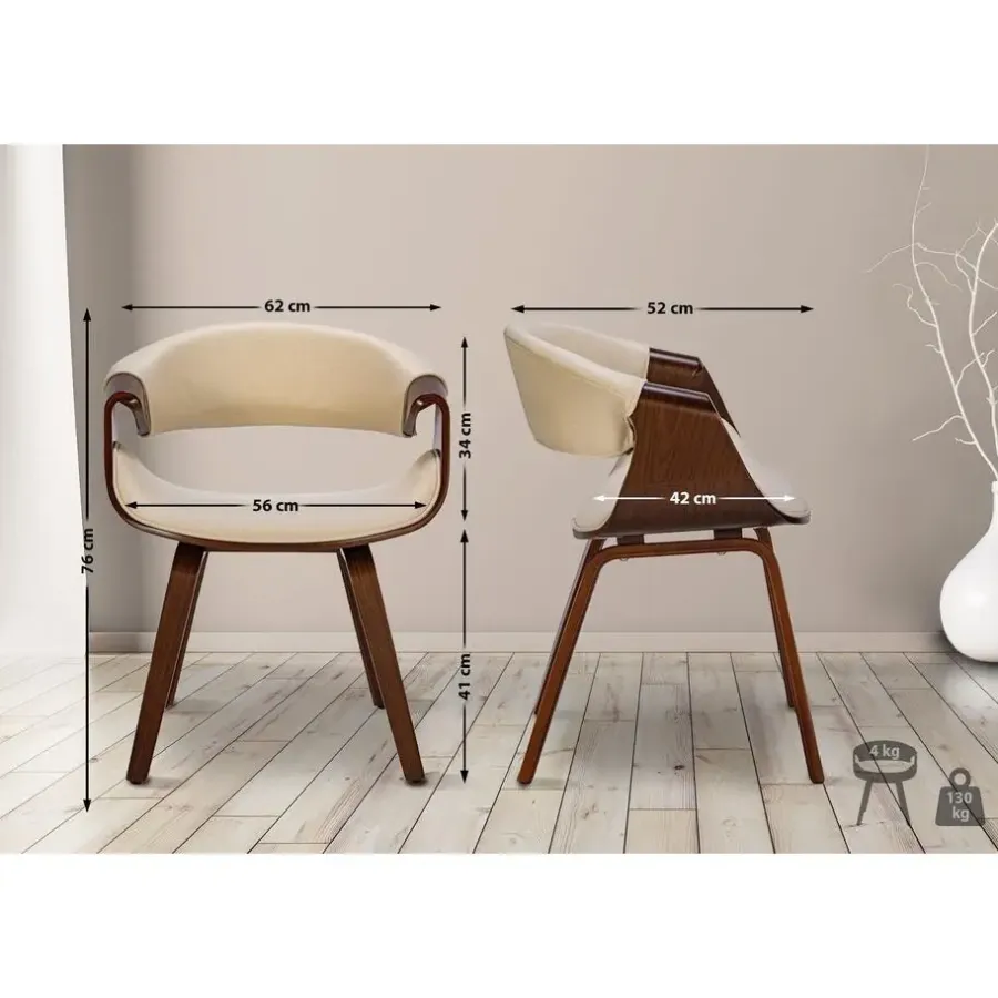 Eetkamerstoelen-CLP Eetkamerstoel Foley walnoot Frame - Stof - walnoot/creme